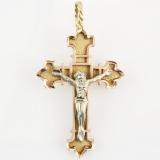 Estate 14K yellow, white & rose gold crucifix pendant