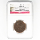 Certified 1851 U.S. braided hair large cent