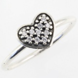 Estate Pandora sterling silver cubic zirconia heart ring