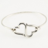 Estate James Avery sterling silver double heart bangle charm bracelet