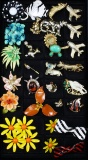 Lot of estate gold-plated & enamel animal & flower brooches