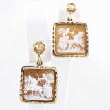 Pair of vintage 12K yellow gold cameo earrings