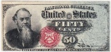 1869-1875 fourth issue 50-cent Stanton U.S. fractional currency banknote