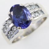 Estate 18K white gold diamond & blue sapphire ring