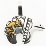 Estate Thomas Singer unmarked sterling silver & brass Native American pendant