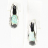 Pair of estate sterling silver opal & onyx Native American earrings