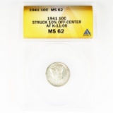 Certified 1941 error U.S. Mercury dime