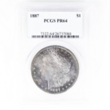 Certified 1887 proof U.S. Morgan silver dollar