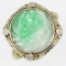 Vintage 14K white & yellow gold carved jade ring