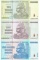 Lot of 3 high-denomination 2008 AA series Zimbabwe banknotes