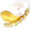 Estate .900 yellow gold diamond & pearl leaf ring