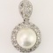 Estate 10K white gold diamond & pearl floating pendant