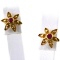 Pair of vintage 22K yellow gold natural ruby flower earrings
