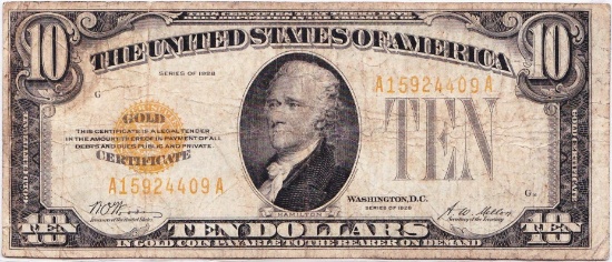 1928 U.S. $10 gold seal gold certificate