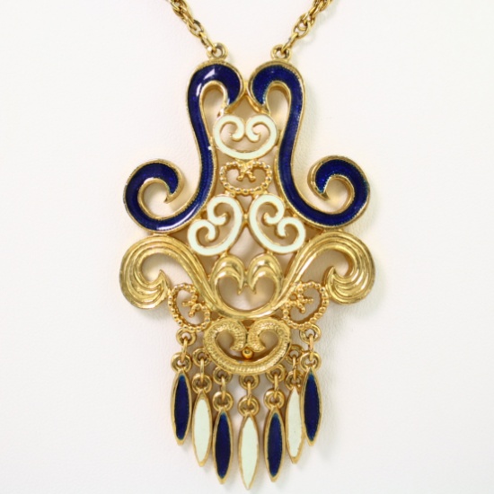 Vintage D'Orlan gold-plated enamel necklace