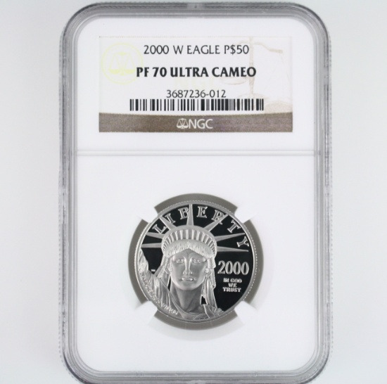 Certified 2000-W U.S. proof $50 American Eagle 1/2oz platinum coin