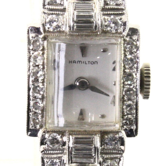 Like-new 22-jewel Hamilton 14K white gold diamond wristwatch