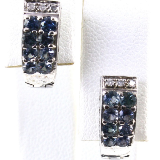 Pair of estate unmarked 14K white gold diamond & natural alexandrite earrings