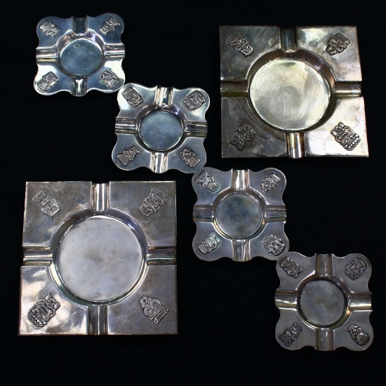 Vintage 6-piece sterling silver Native Mexican ashtray set
