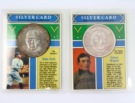 Pair of 1oz .999 fine silver commemorative baseball medallions with corresponding cards