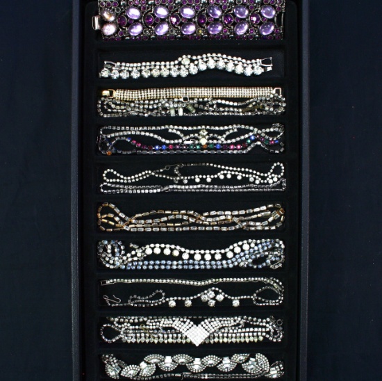Lot of 19 vintage rhinestone necklaces & bracelets