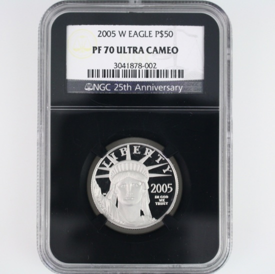 Certified 2005-W U.S. proof $50 American Egle 1/2oz platinum coin