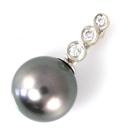 Estate 14K white gold diamond & Tahitian pearl pendant