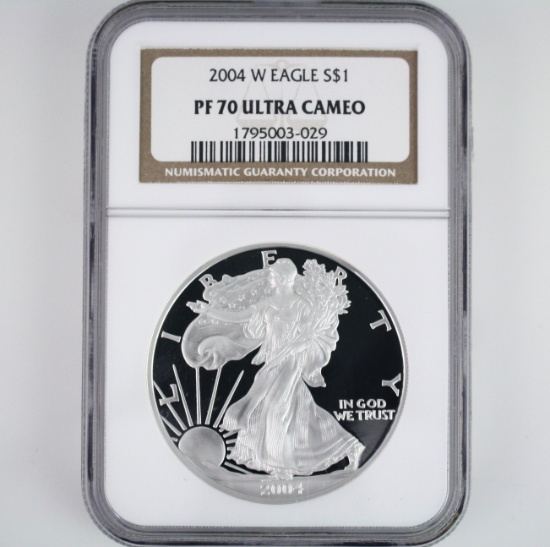 Certified 2004-W U.S. proof American Eagle silver dollar