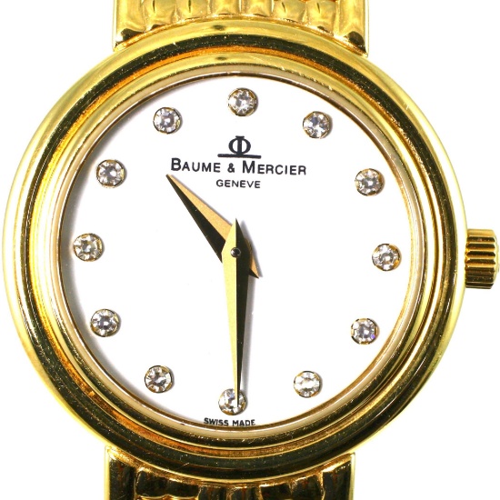 Authentic estate Baume & Mercier 14K gold & diamond wristwatch