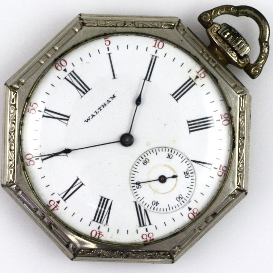 Circa 1907 17-jewel Model 1894 Waltham octagonal open-face pocket watch
