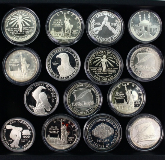 Lot of 15 U.S. proof commemorative silver dollars