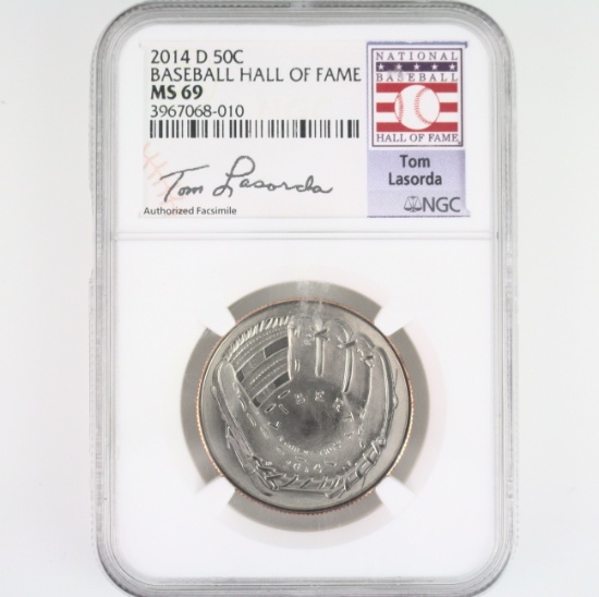 Certified 2014-D U.S. Tom Lasorda Baseball Hall of Fame commemorative half dollar