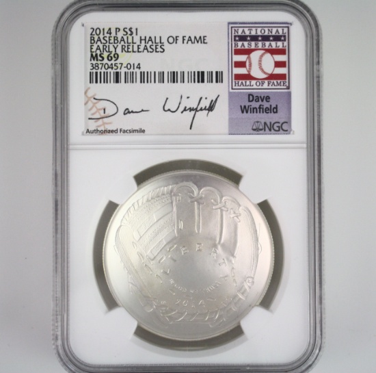 Certified 2014-P U.S. Dave Winfield Baseball Hall of Fame commemorative silver dollar