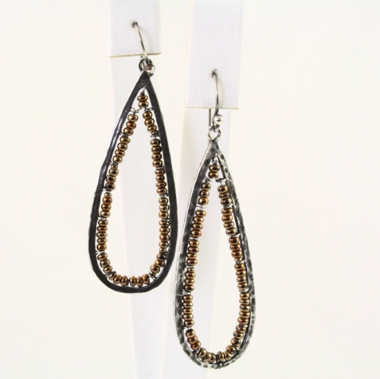 Estate Silpada antiqued sterling silver & copper bead drop earrings