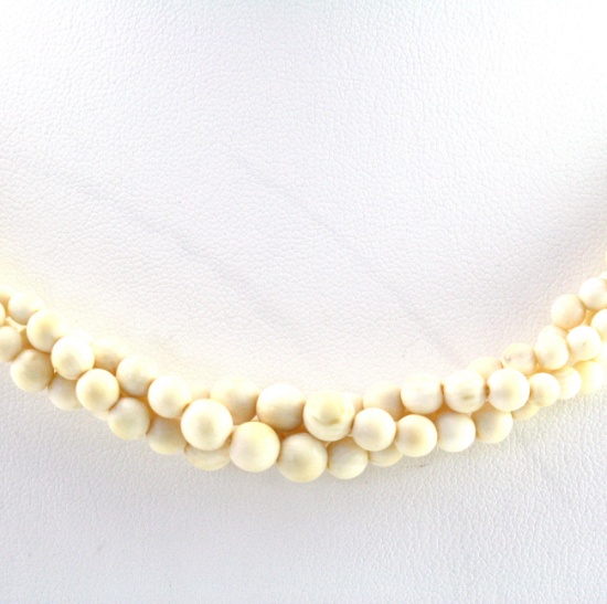 Vintage genuine ivory twisted bead necklace