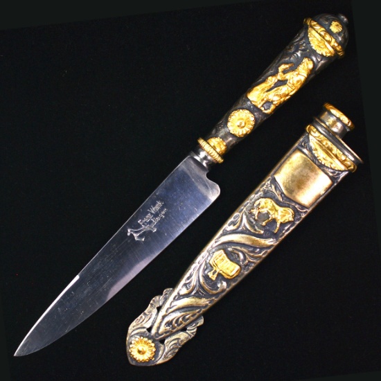 Vintage Franz Wenk .800 silver & gold-plated Solingen steel dagger with scabbard
