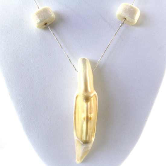 Genuine hand-carved polar bear tooth, elephant ivory & walrus ivory beaded necklace