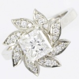 Estate 14K white gold diamond flower ring