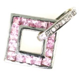 Estate 14K white gold diamond & natural pink sapphire square pendant