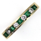 Estate 14K yellow gold diamond & natural emerald ring