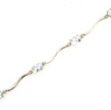 Estate 10K white gold diamond & aquamarine bracelet