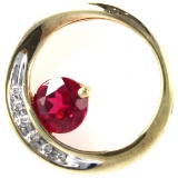 Estate 10K yellow gold diamond & ruby floating pendant