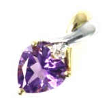 Estate 10K yellow gold diamond & amethyst heart pendant