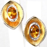 Pair of estate 14K white & yellow gold diamond & citrine earrings