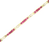 Estate 14K yellow gold diamond & natural ruby bracelet