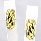 Pair of estate David Yurman 18K yellow gold twisted hoop earrings