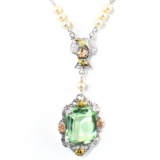 Estate 10K white gold prasiolite necklace