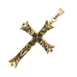 Estate 14K yellow gold engraved cross pendant