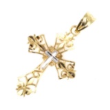 Estate 14K yellow & white gold diamond-cut cross pendant