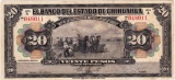 1913 El Banco del Estado de Chihuahua 20 peso banknote